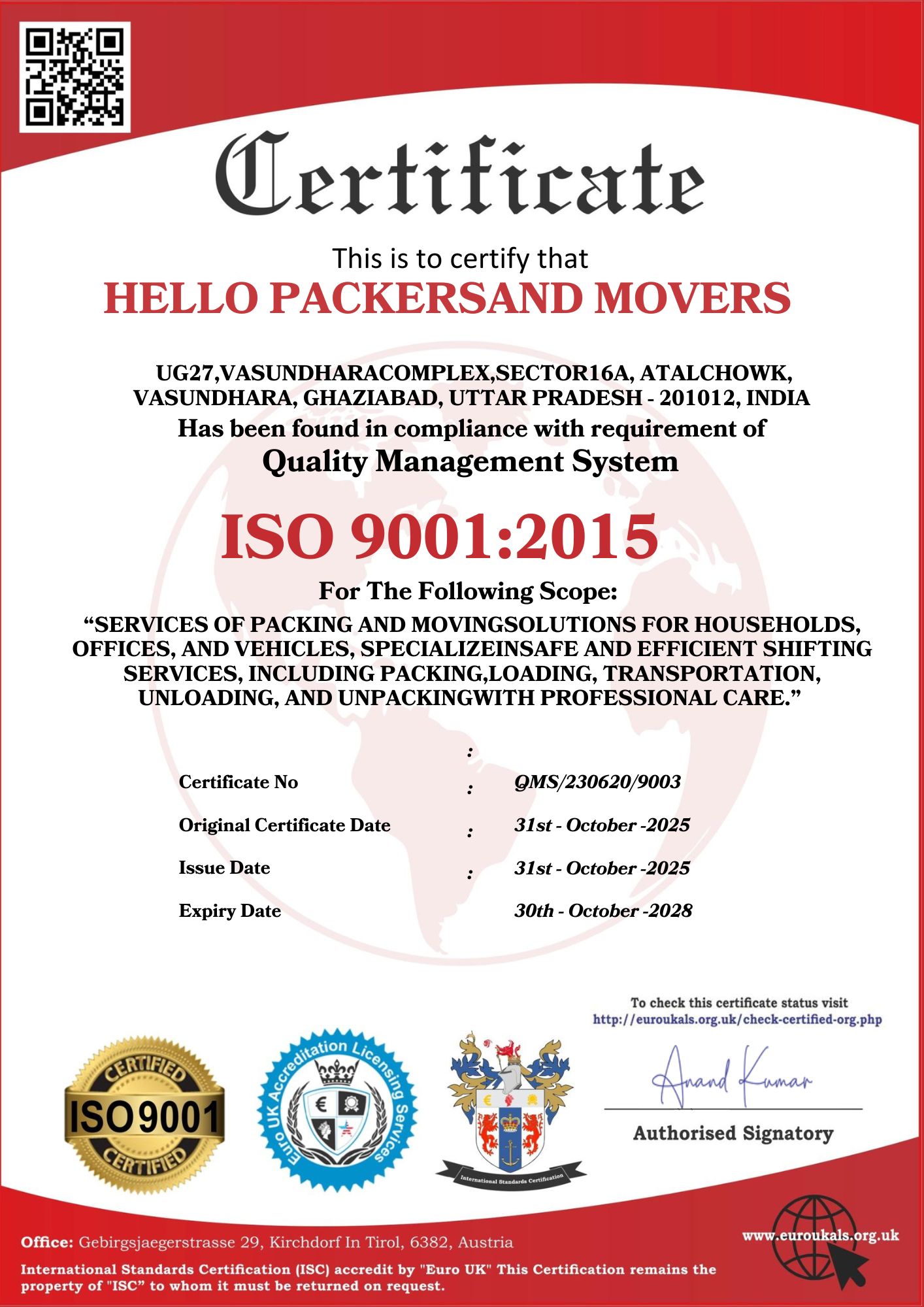 ISO 9001:2015 Certificate